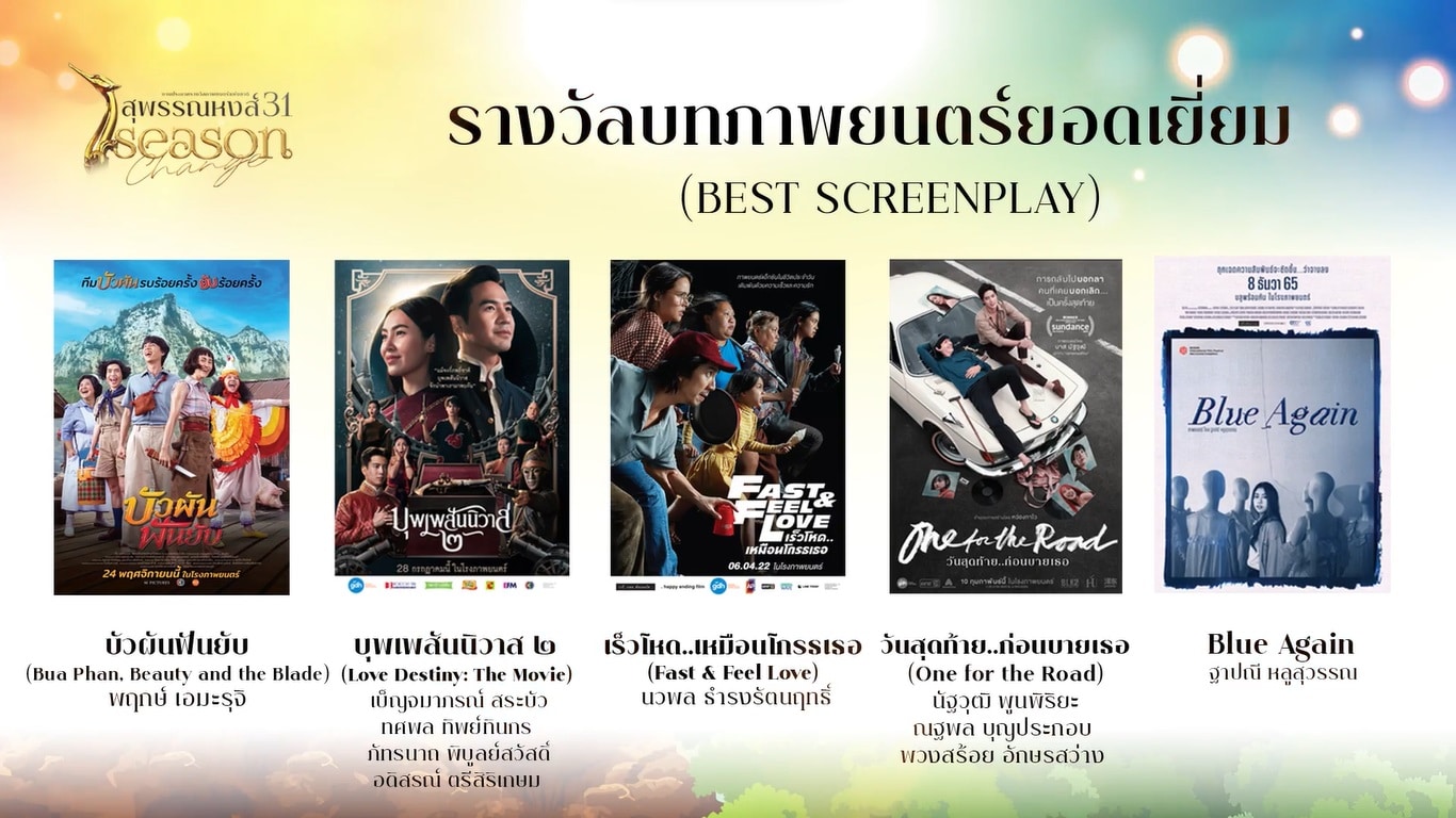บทภาพยนตร์ยอดเยี่ยม สรุปผลรางวัลสุพรรณหงส์ ครั้งที่ 31
