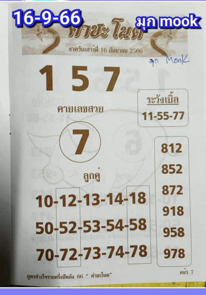 คำชะโนด เลขเด็ด 16 9 66