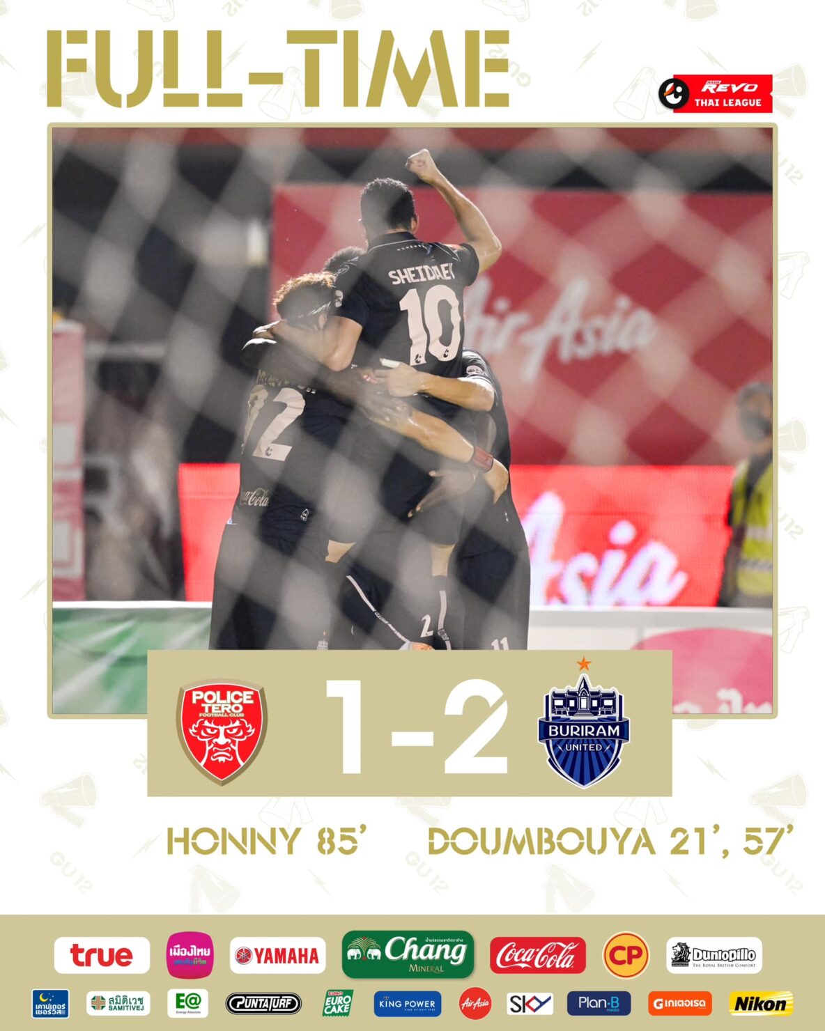 ผลบอลเมื่อคืนนี้ ไทยลีก โปลิศ เทโร บุรีรัมย์