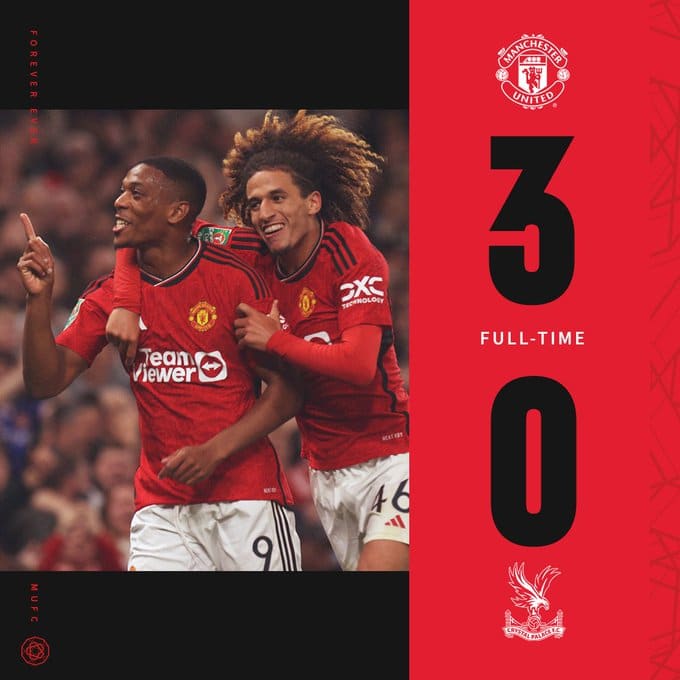 ผลบอลเมื่อคืนนี้ คาราบาว คัพ แมนยู พาเลซ