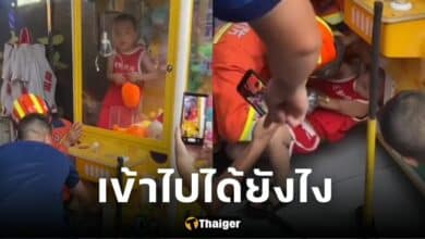 ปกเด็กซนมุดเข้าไปในตู้คีบตุ๊กตา