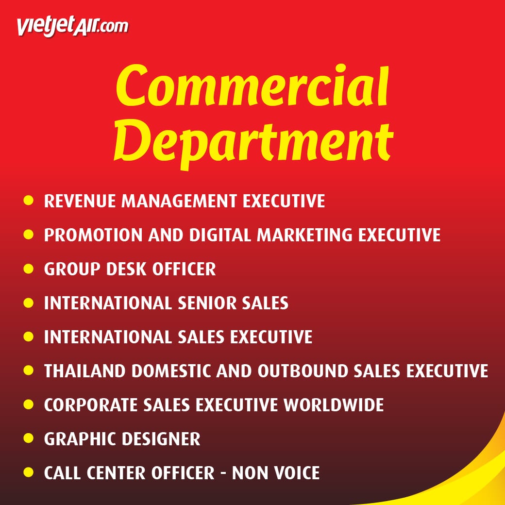 ไทยเวียตเจ็ท เปิดรับสมัครงาน 2566 Commercial Department