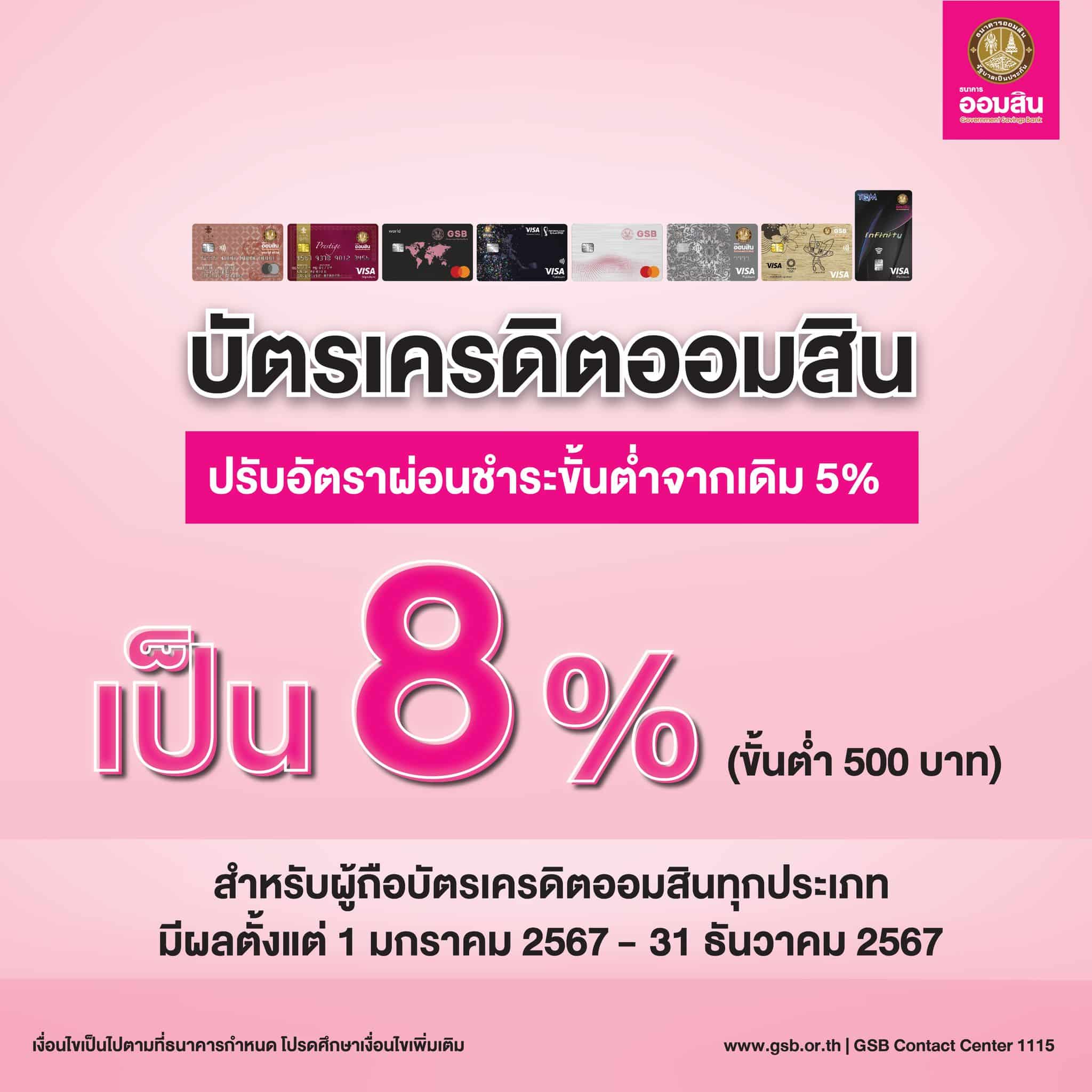 ธนาคารออมสิน ปรับอัตราผ่อนบัตรเครดิต