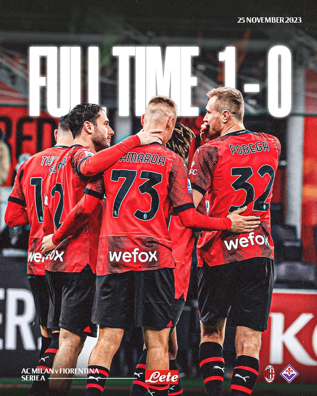 ผลบอลเมื่อคืนนี้ กัลโช่ มิลาน ฟิออเรนติน่า