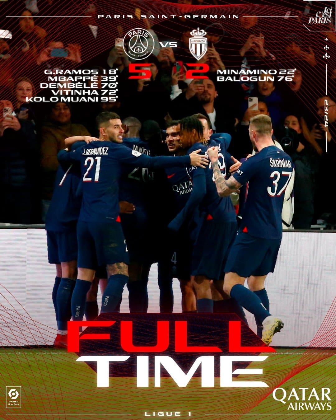 ผลบอลเมื่อคืนนี้ ลีกเอิง เปแอสเช โมนาโก