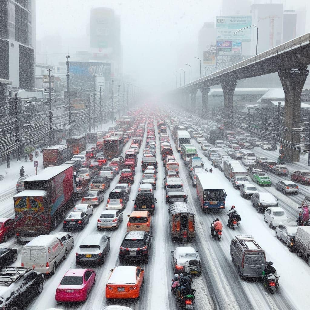 ถนนประเทศไทยหิมะตก รูป AI