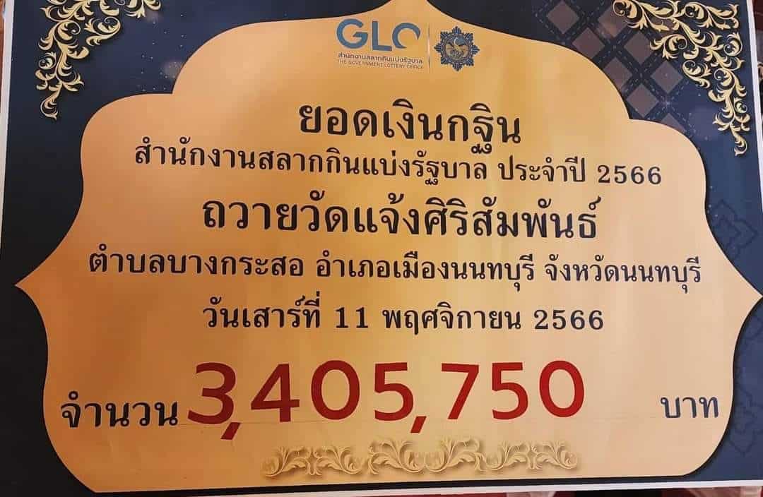ยอดเงินกฐินสำนักงานสลากกินแบ่งรัฐบาล