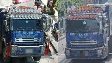 รถบรรทุก ถนนทรุดสุขุมวิท 64 1 ป้ายชื่อ