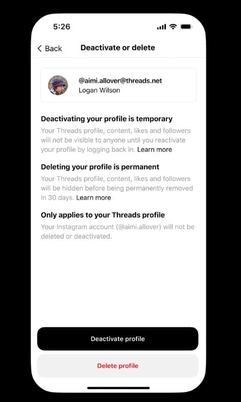 ลบบัญชี threads ยังไง