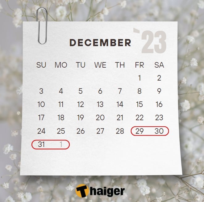 วันหยุดเดือนธันวาคม 2023 วันหยุดยาว ปีใหม่ 4 วันต่อเนื่อง