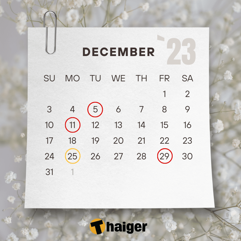 วันหยุดเดือนธันวาคม 2566 ทั้งหมด