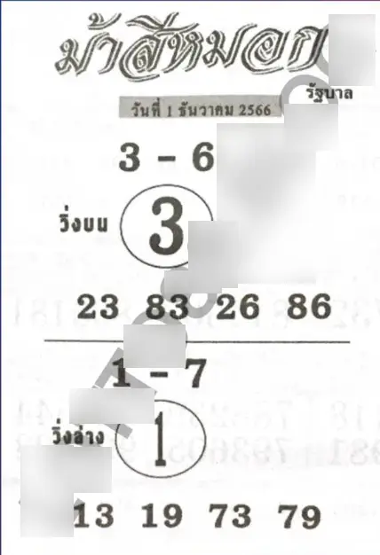 เลขเด็ด ม้าสีหมอก 1 ธ.ค. 66