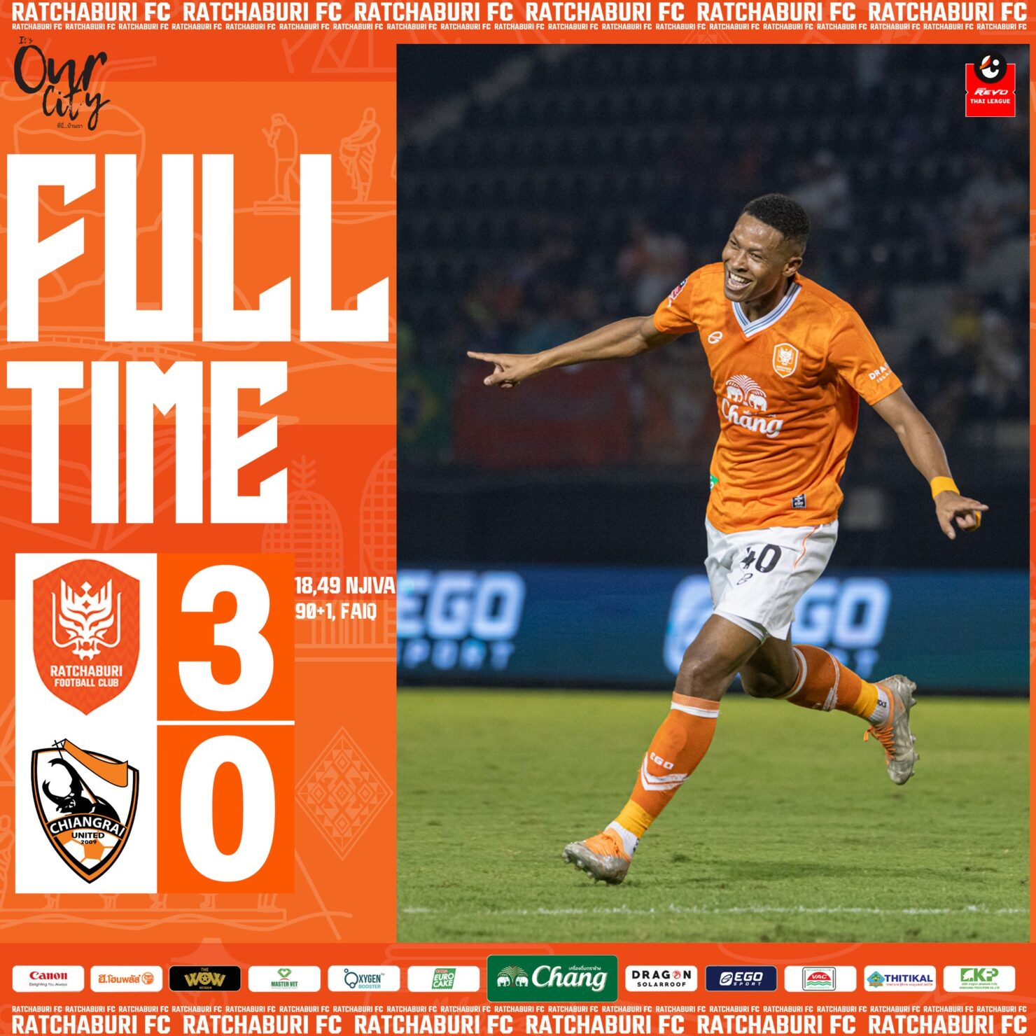 ผลบอลเมื่อคืนนี้ ไทยลีก ราชบุรี เชียงราย