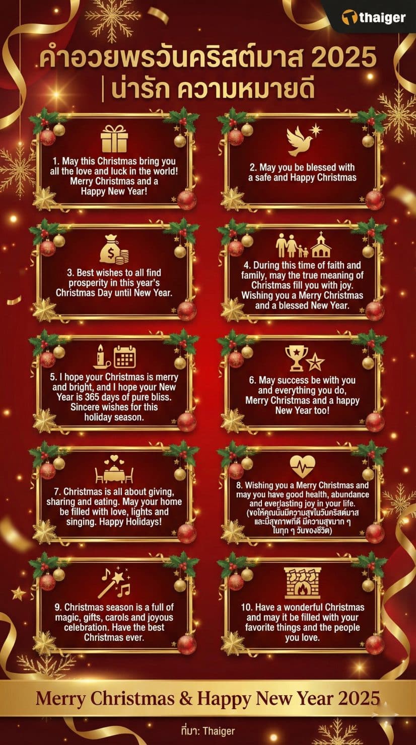 คำอวยพรวันคริสต์มาสภาษาอังกฤษ 2025 น่ารัก ๆ ความหมายดี