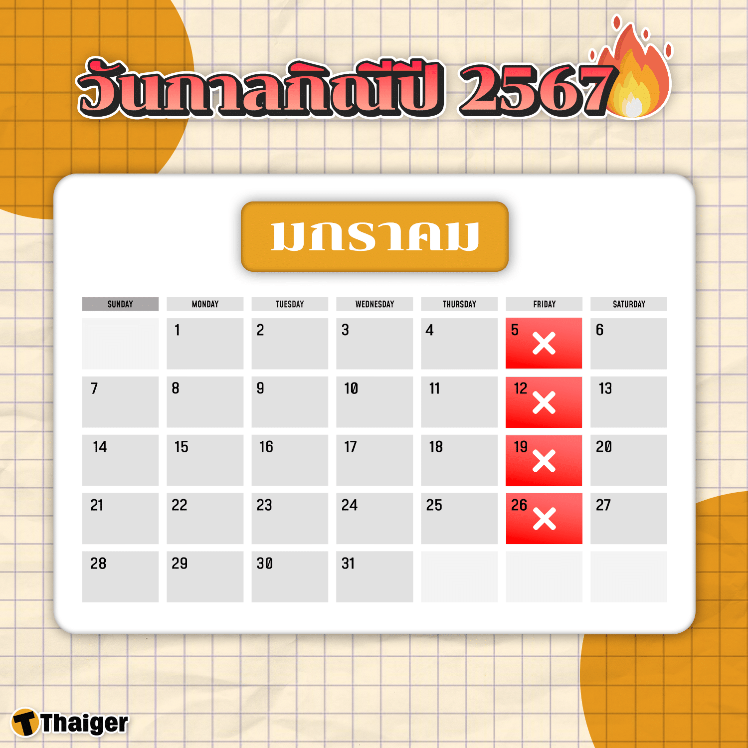 วันกาลกิณีเดือนมกราคม 2567