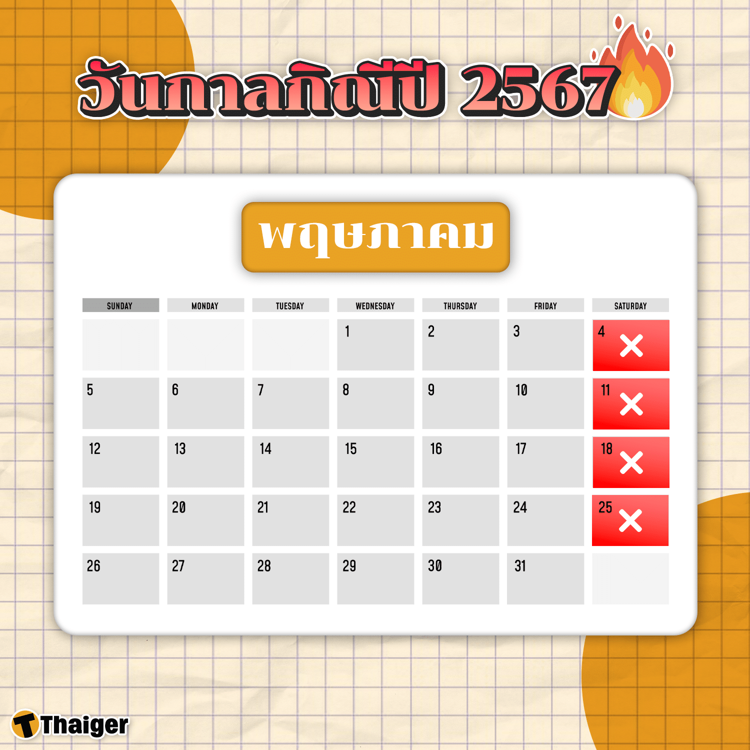 วันกาลกิณีเดือนพฤษภาคม 2567