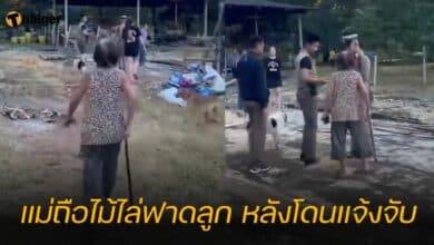 แม่ถือไม้ไล่ฟาดลูก หลังโดนแจ้งจับ