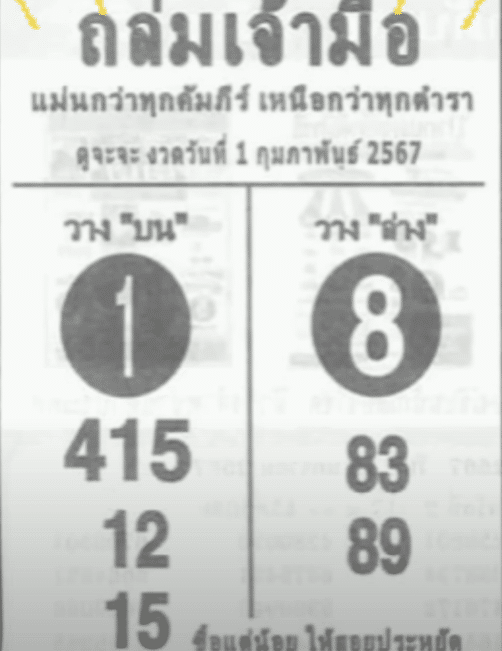 หวยซองถล่มเจ้ามือ 1 2 67