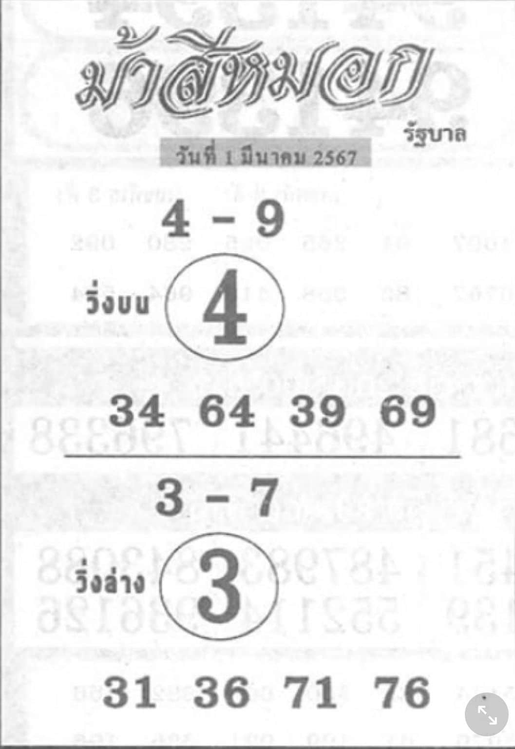 เลขเด็ด ม้าสีหมอก 1 3 67
