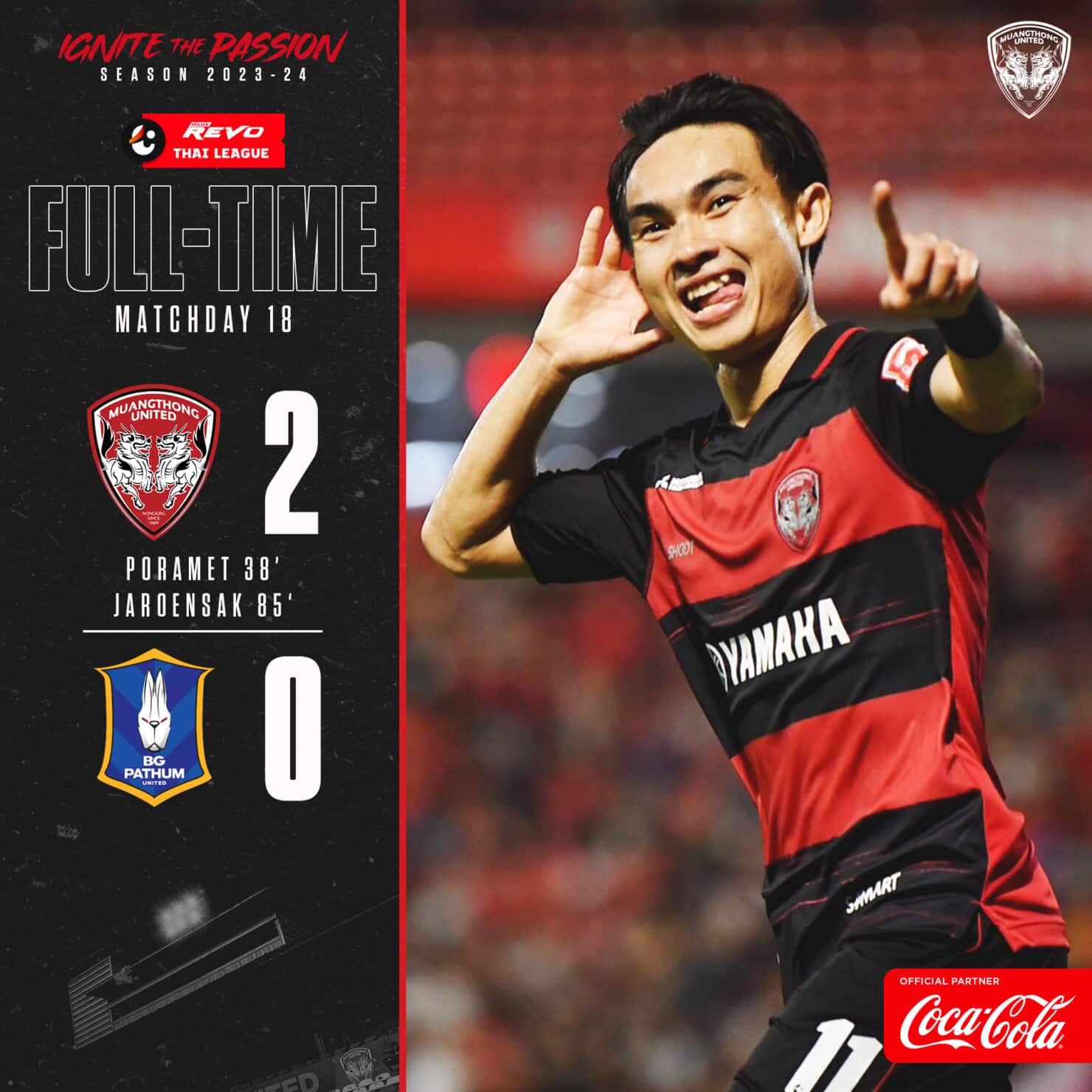 ผลบอลล่าสุด ไทยลีก เมืองทอง บีจี ปทุม