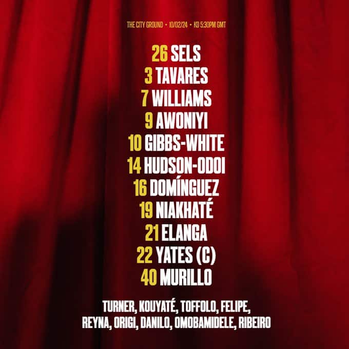 11 ตัวจริง ฟอเรสต์ นิวคาสเซิ่ล