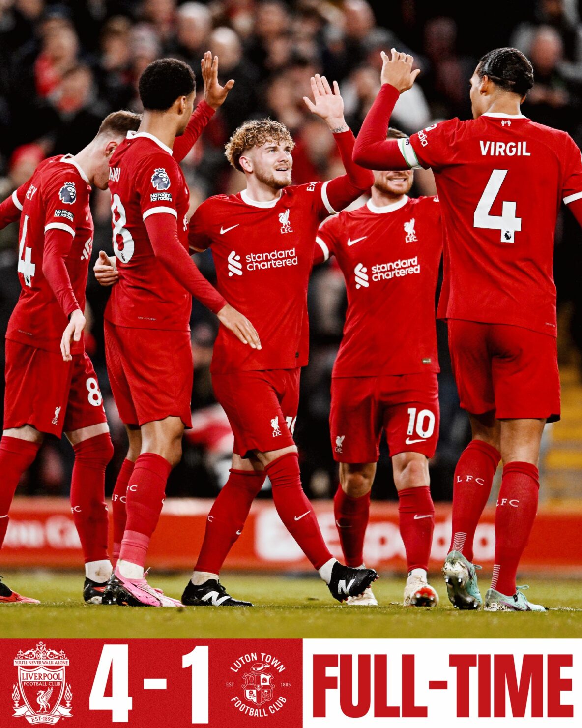 ผลบอลเมื่อคืนนี้ พรีเมียร์ลีก ลิเวอร์พูล ลูตัน