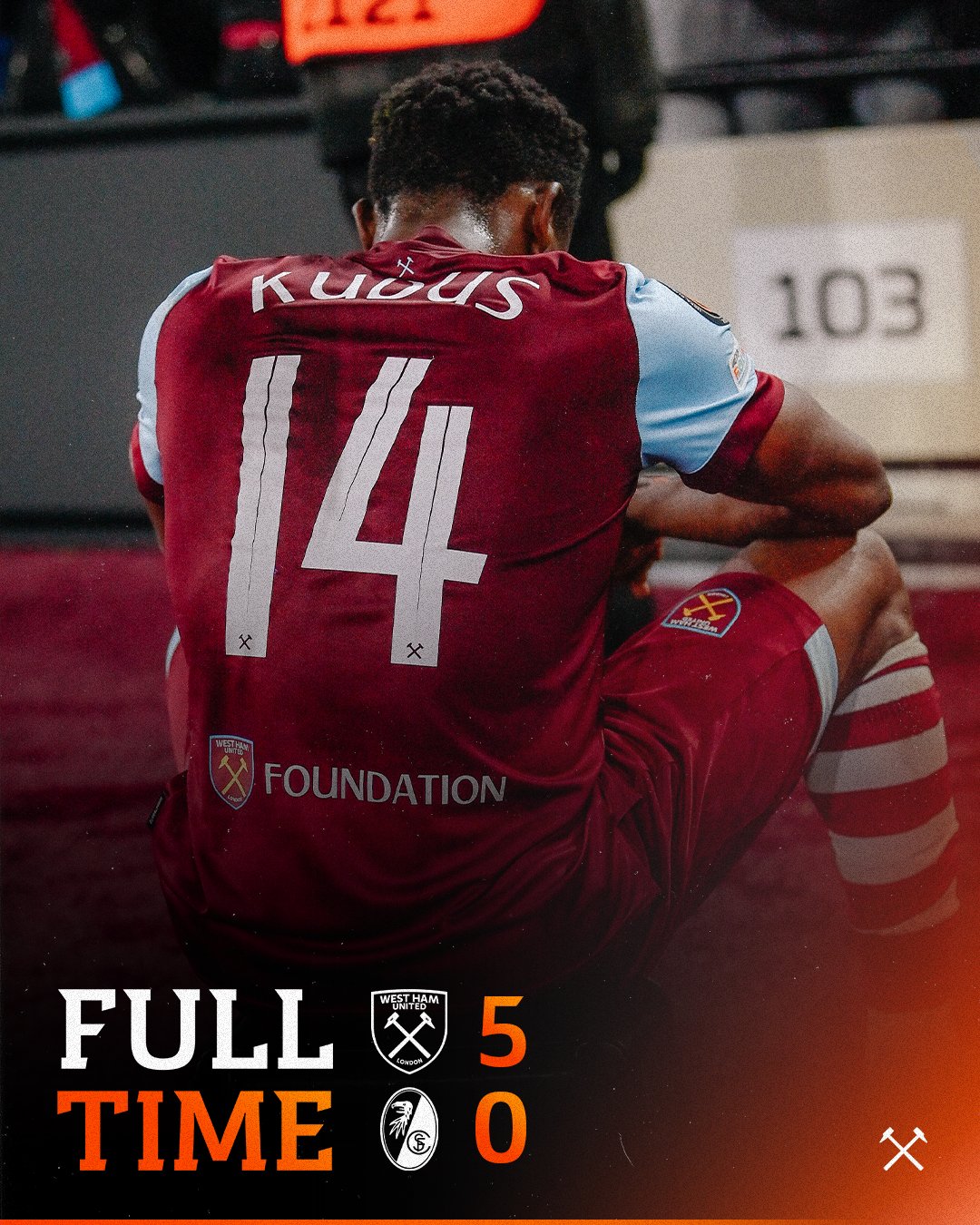 ผลบอลเมื่อคืนนี้ ยูโรปา เวสต์แฮม ไฟร์บวร์ก