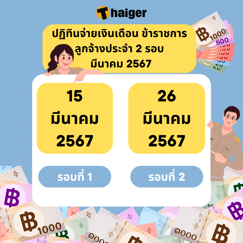 การจ่ายเงินเดือนข้าราชการ ลูกจ้างประจำ มี.ค. 67