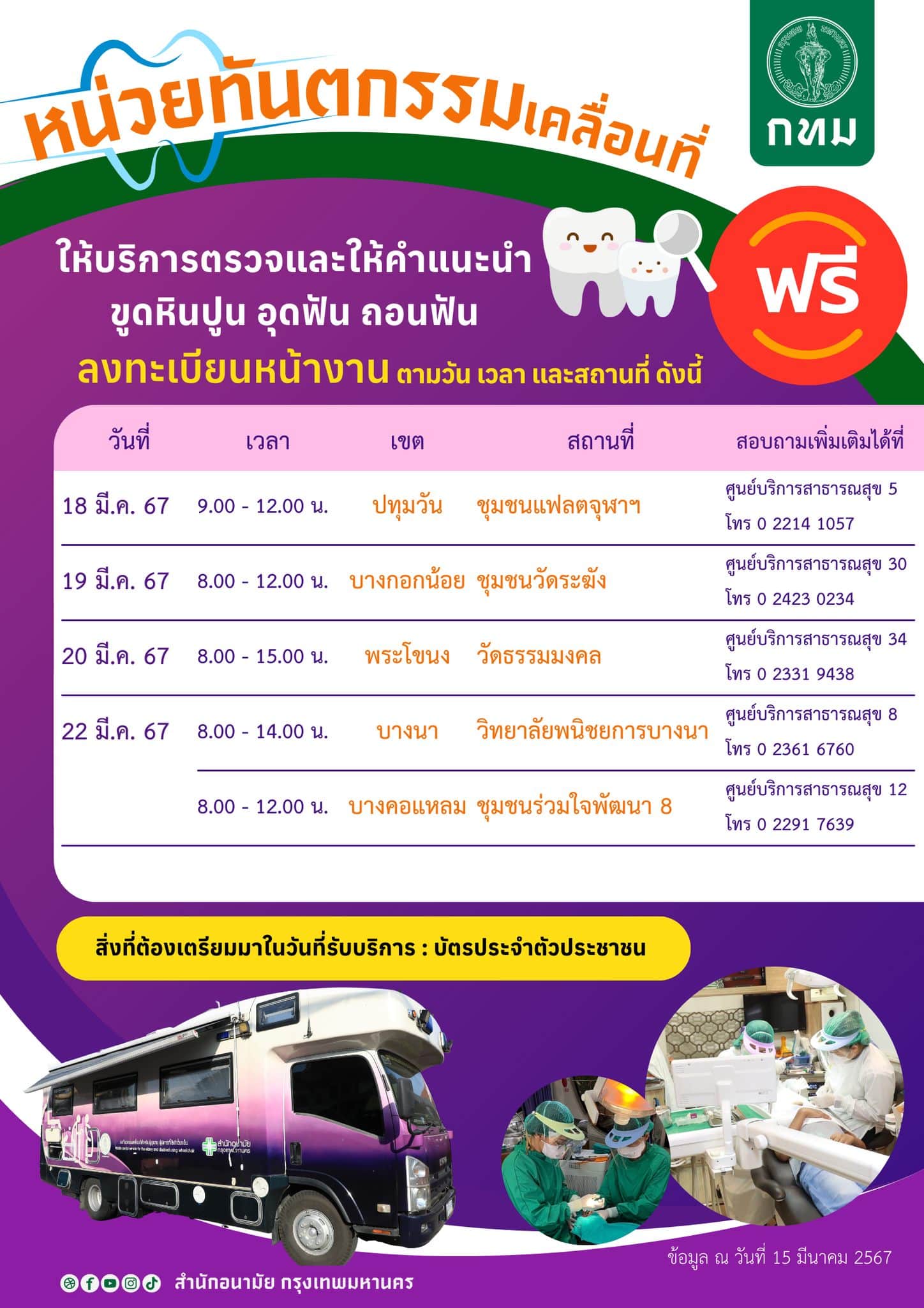 ทำฟันฟรี กรุงเทพ 18-22 มีนาคม 2567