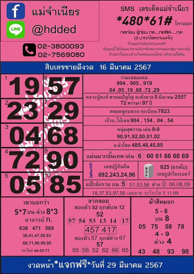 เลขขายดีแม่จำเนียร 16 3 67