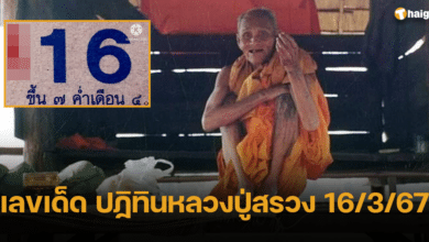 เลขเด็ด ปฏิทินหลวงปู่สรวง งวด 16 3 67