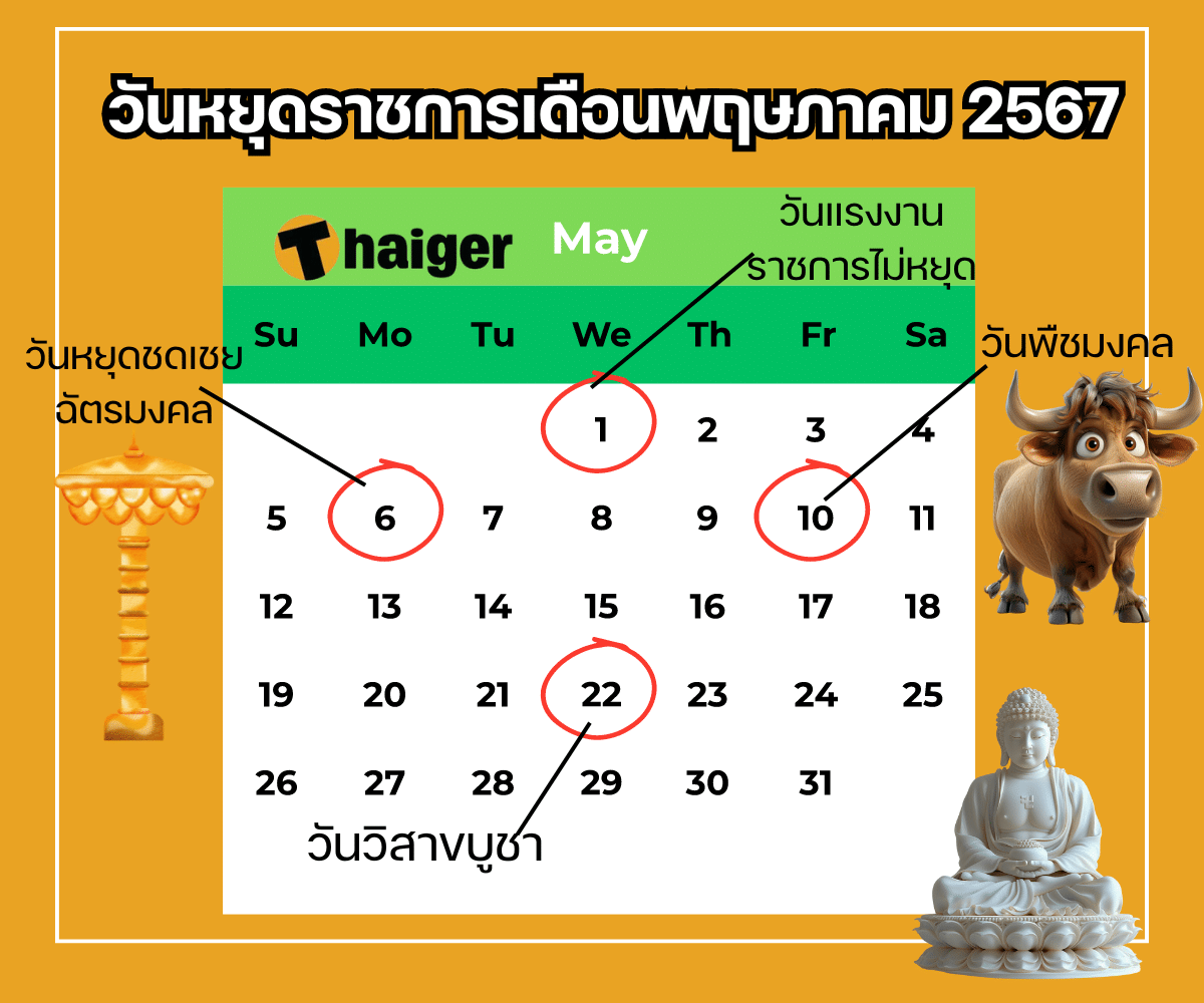 วันหยุดราชการ เดือนพฤษภาคม 2567 เช็กก่อนเดินทางช่วงหยุดยาว | Thaiger ...