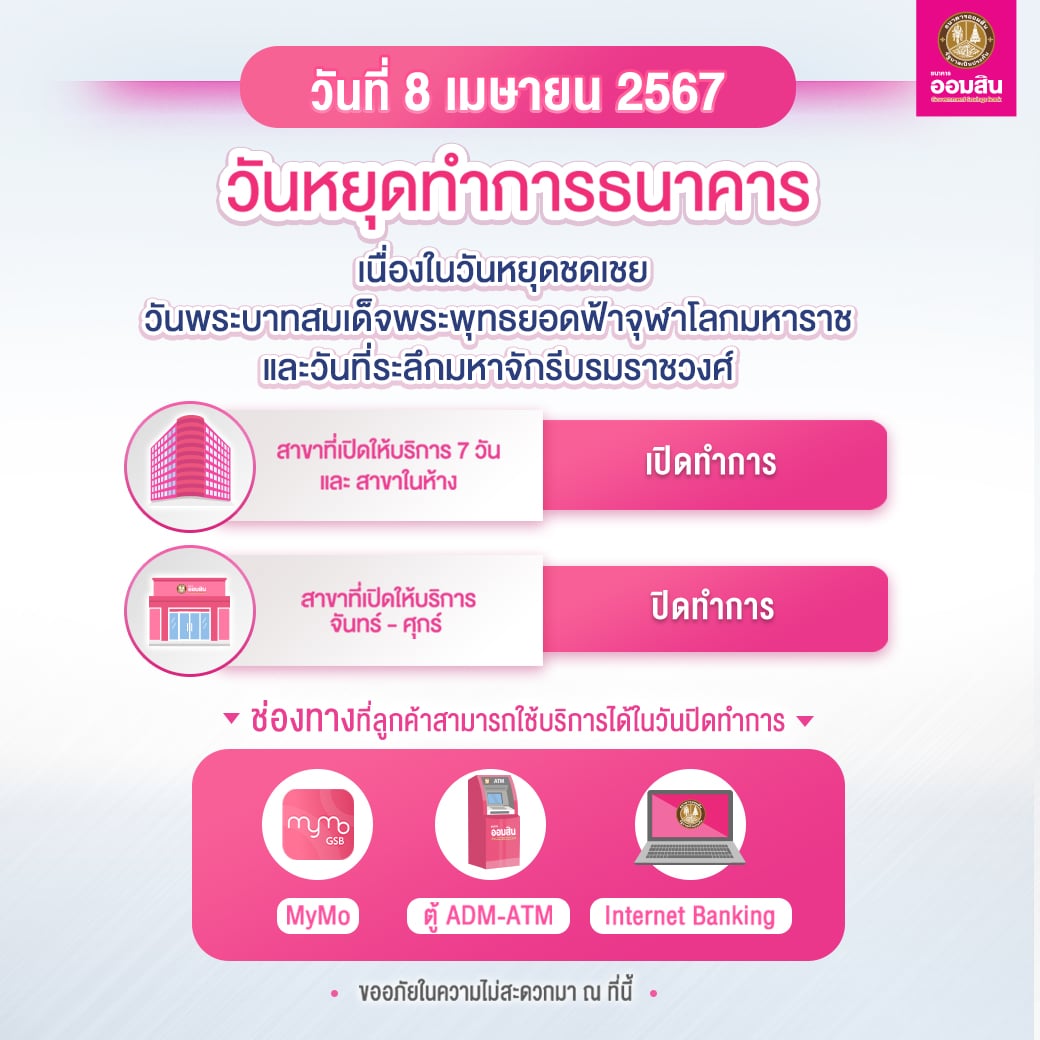 ธนาคารออมสินหยุดวันจักรี 2567