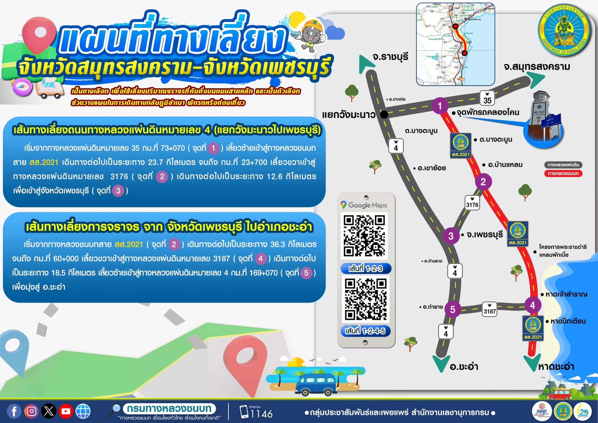 เส้นทางเลี่ยงการจราจรจังหวัดสมุทรสงคราม - เพชรบุรี 2567