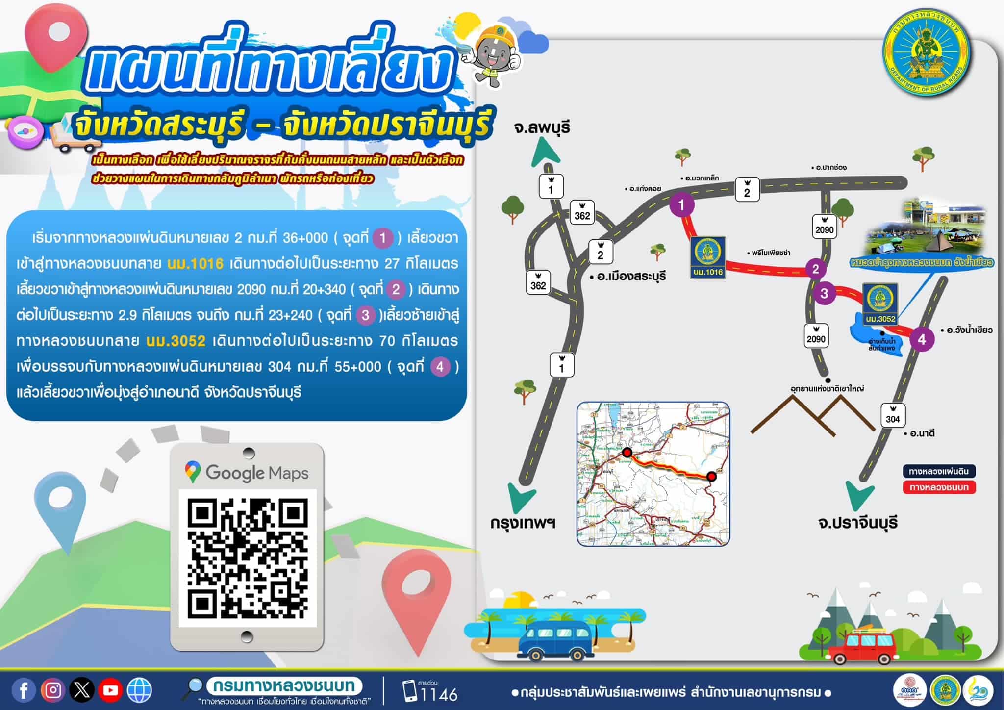 เส้นทางเลี่ยงการจราจรจังหวัดสระบุรี - ปราจีนบุรี ช่วงสงกรานต์ 2024