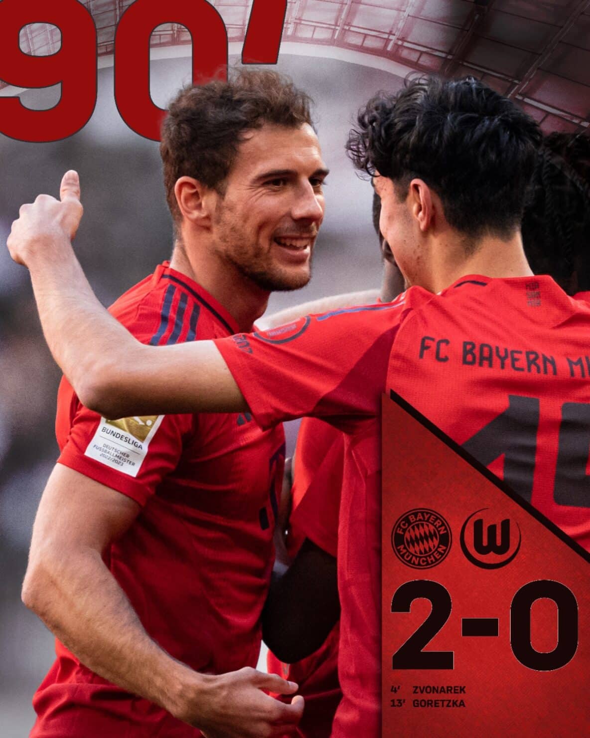 ผลบอลเมื่อคืนนี้ บุนเดสลีกา บาเยิร์น โวล์ฟสบวร์ก