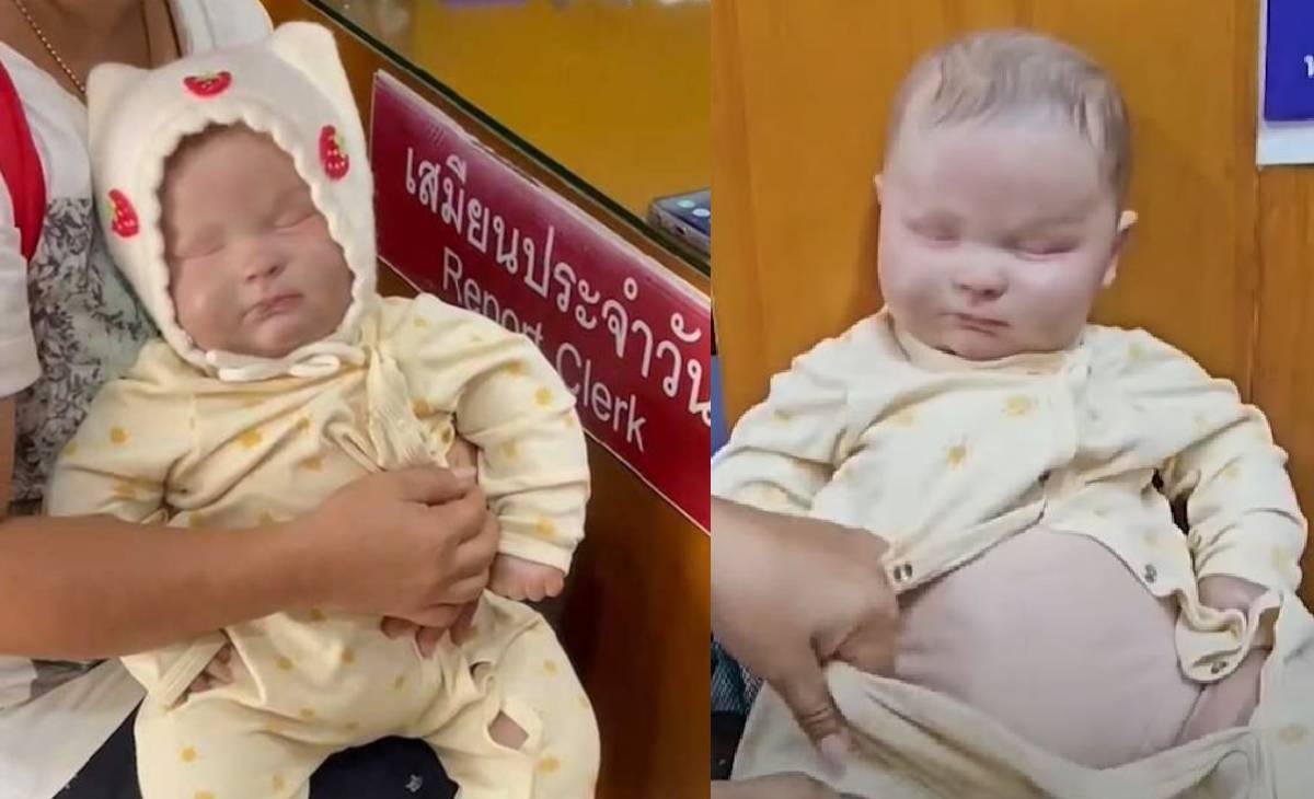 หญิงอุ้มลูกไปแจ้งความ สภ.นนทบุรี