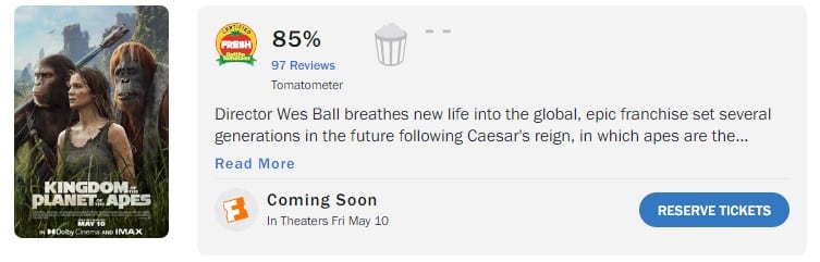 คะแนนรีวิว Kingdom of the planet apes