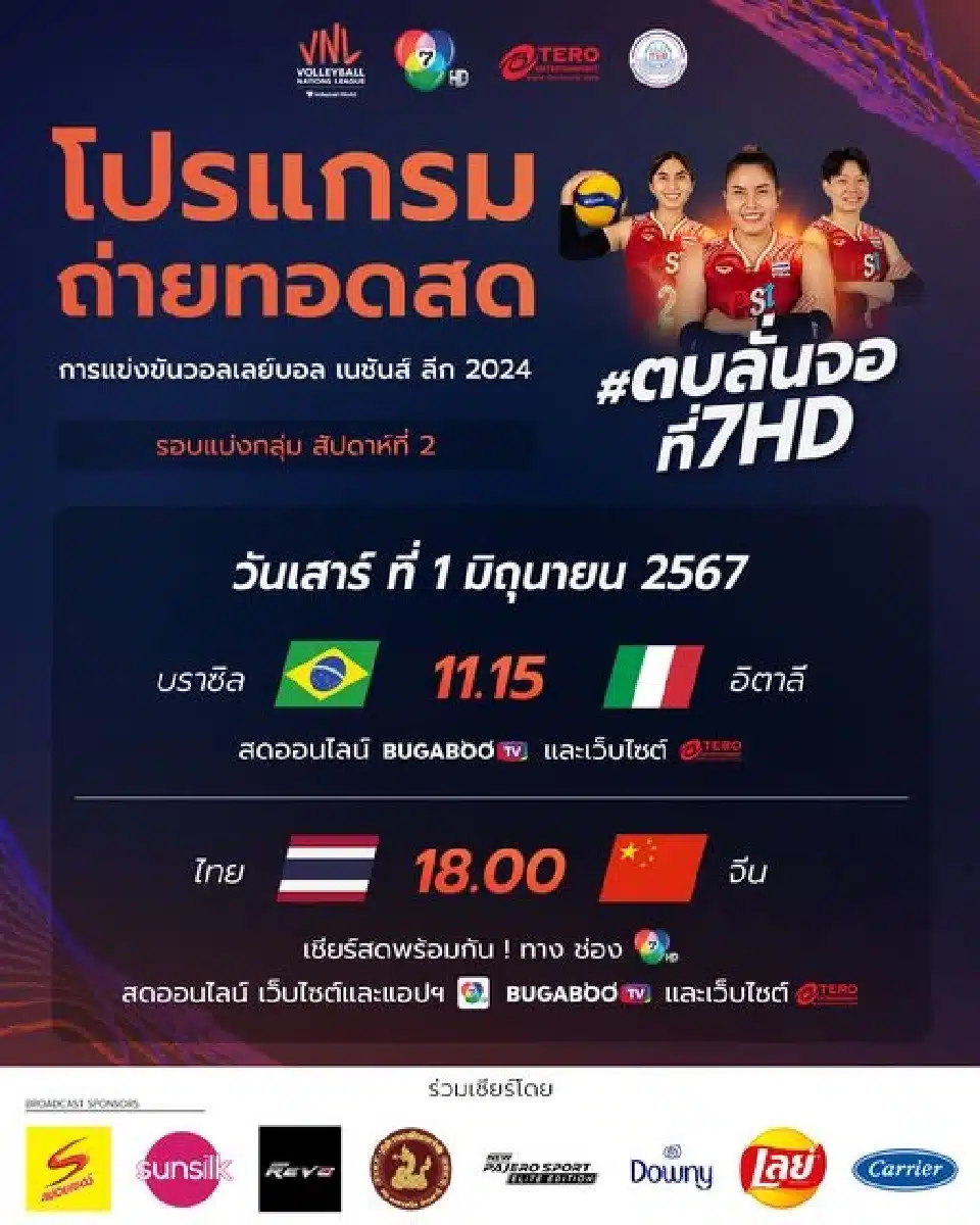 ถ่ายทอดสดวอลเลย์บอลไทยจีน 2024
