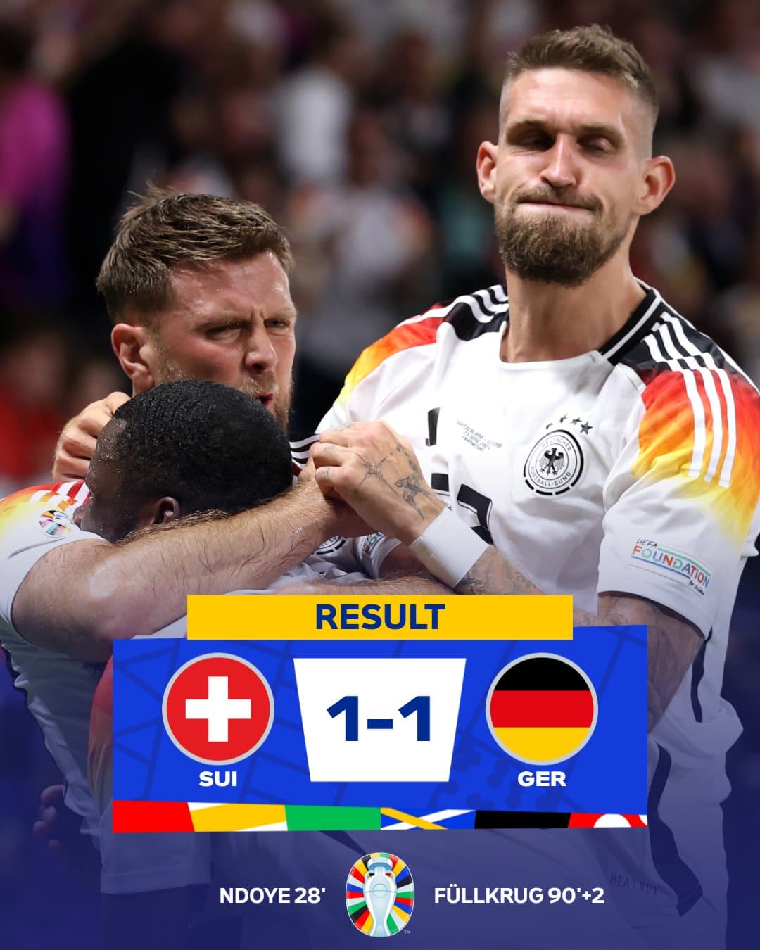 ผลบอลเมื่อคืนนี้ ยูโร 2024 สวิตเซอร์แลนด์ เยอรมนี