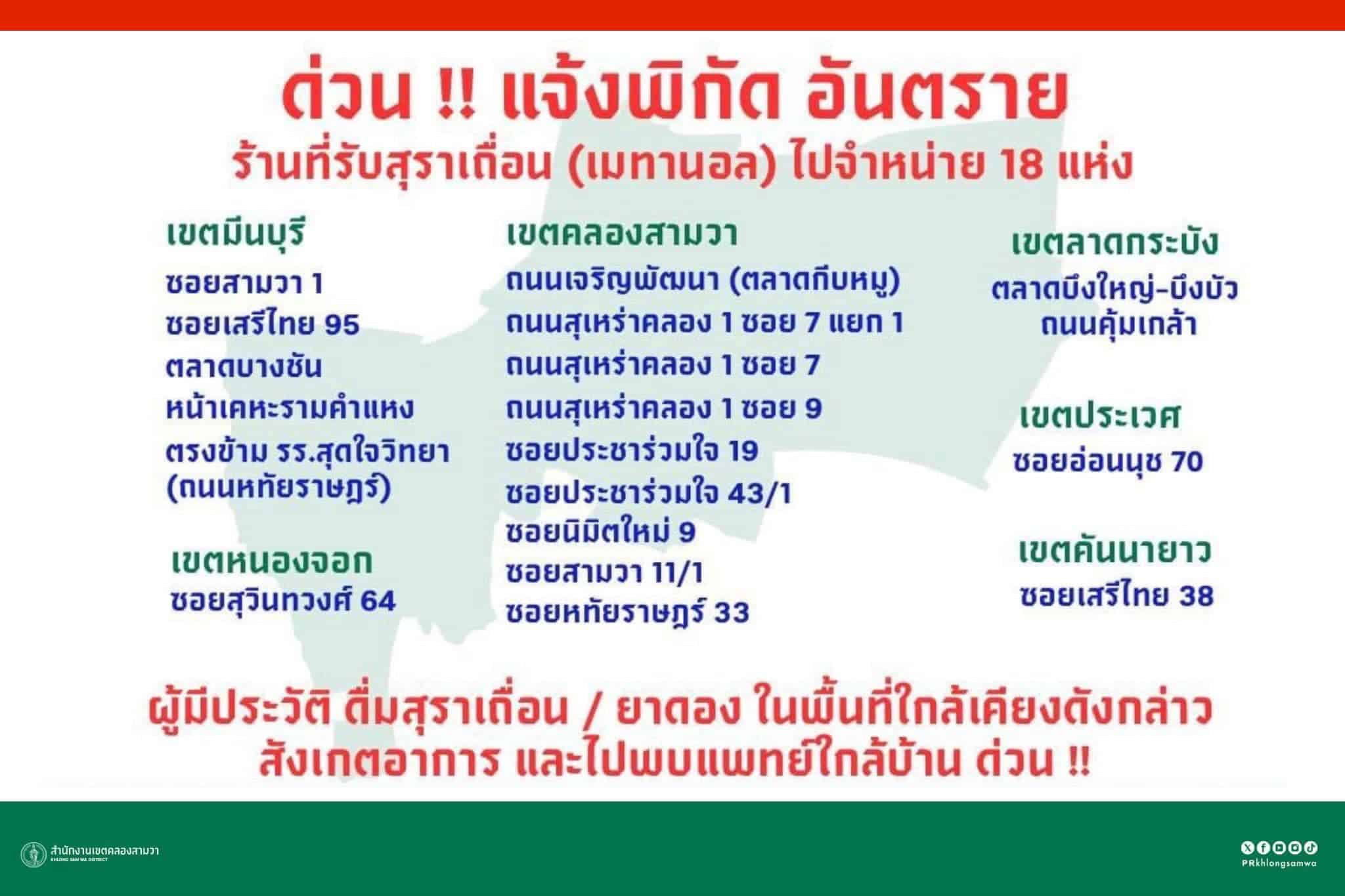 เขตคลองสามวา ชี้จุดอันตราย 18 แห่งทั่วกรุงเทพฯ ขายเหล้าเถื่อน