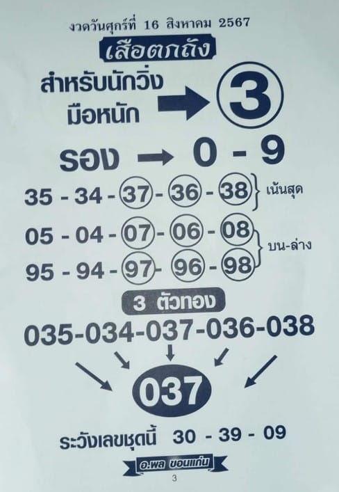 เลขเด็ด เสือตกถัง 16 8 67