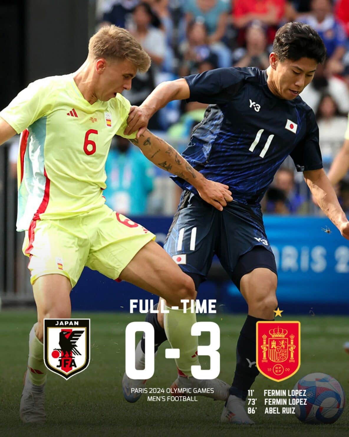 ผลฟุตบอลชาย โอลิมปิก 2024 ญี่ปุ่น สเปน