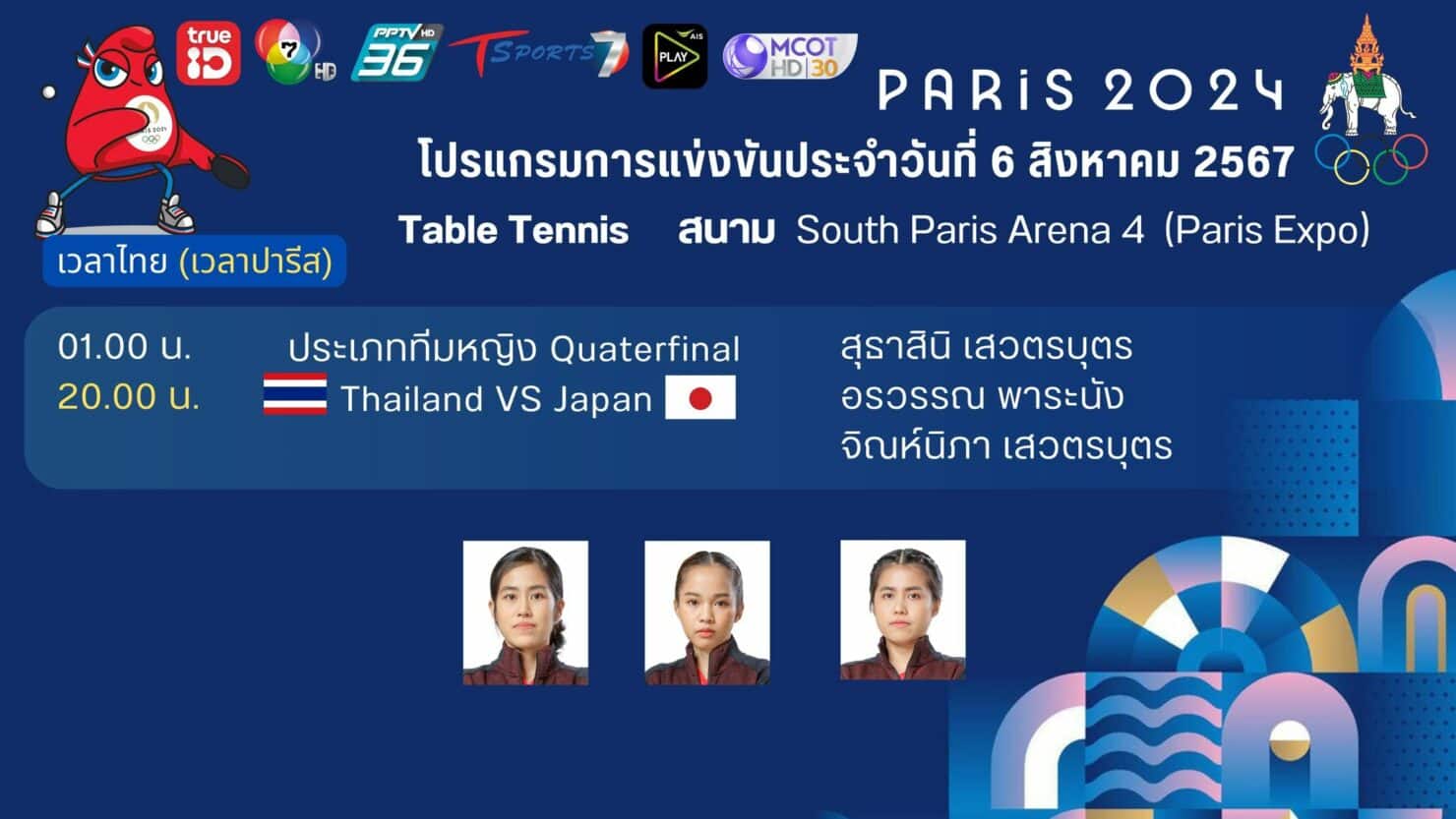 เทเบิลเทนนิส โอลิมปิกเกมส์ 6 ส.ค.