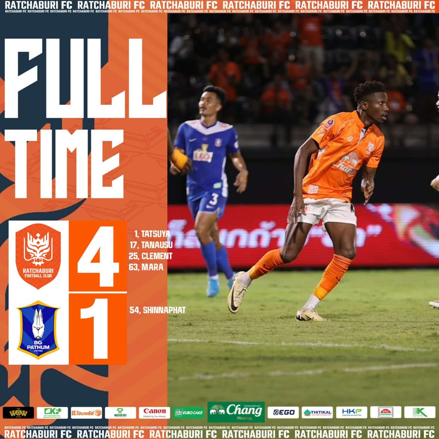 ผลฟุตบอล รีโว่ ไทยลีก ราชบุรี บีจี ปทุม