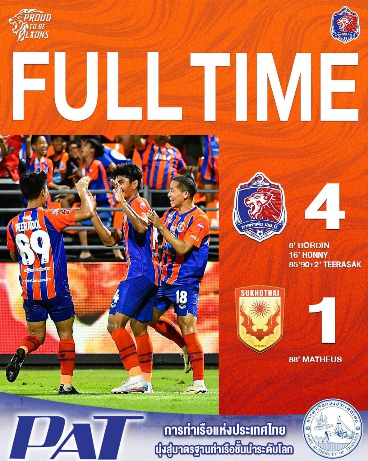 ผลฟุตบอล รีโว่ ไทยลีก การท่าเรือ สุโขทัย