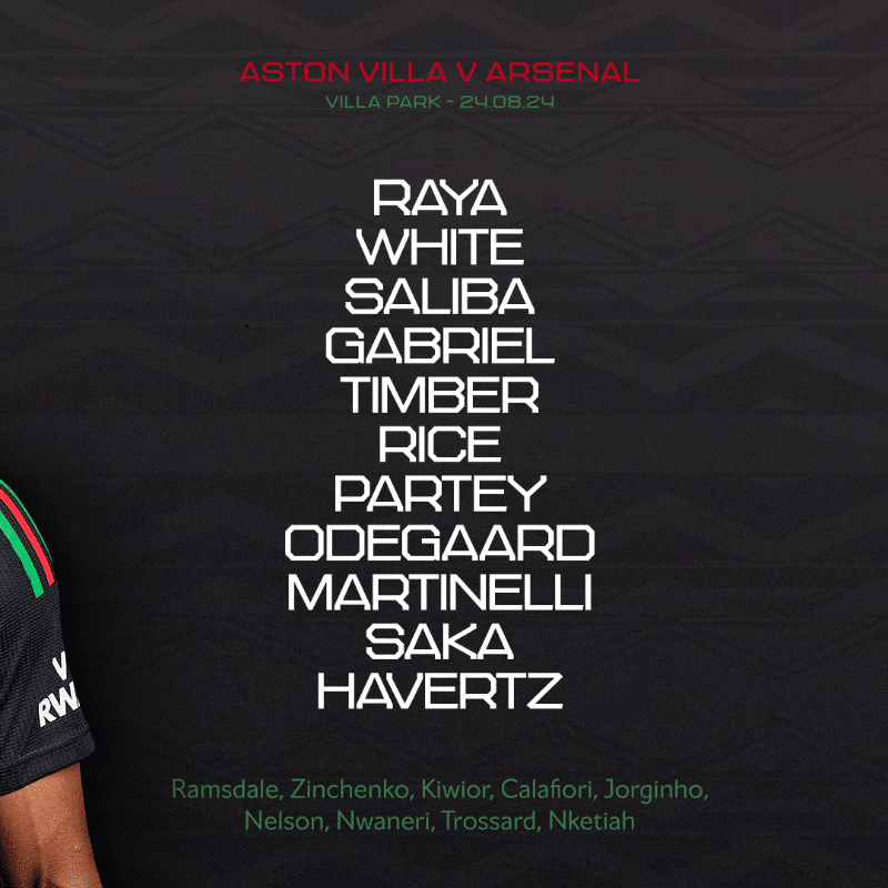 11 ตัวจริง วิลล่า อาร์เซนอล