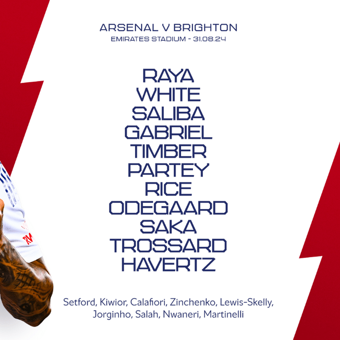 11 ตัวจริง อาร์เซนอล ไบรท์ตัน