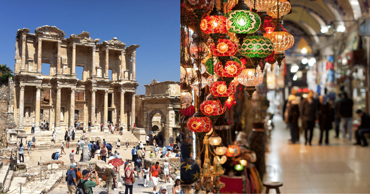 ตรอกซอกซอยของแกรนด์บาซาร์ หรือสำรวจซากปรักหักพังของเอเฟซัส คุณจะรู้สึกสดชื่นท่ามกลางอุณหภูมิระหว่าง 10-19 องศาเซลเซียส