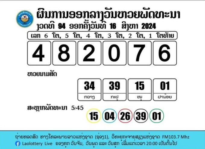 ผลหวยลาวก่อนหน้านี้ 16 ส.ค. 2567